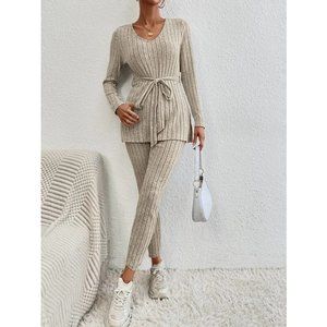 NEW Split Hem Belted Top & Leggings, 3 Piece Set S